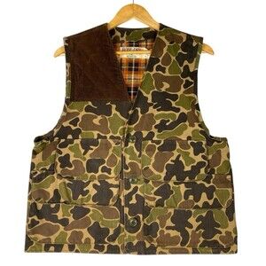 Vintage Redhead Bone Dry Camo Hunting Vest M USA Canvas Flannel GameBag Zip READ